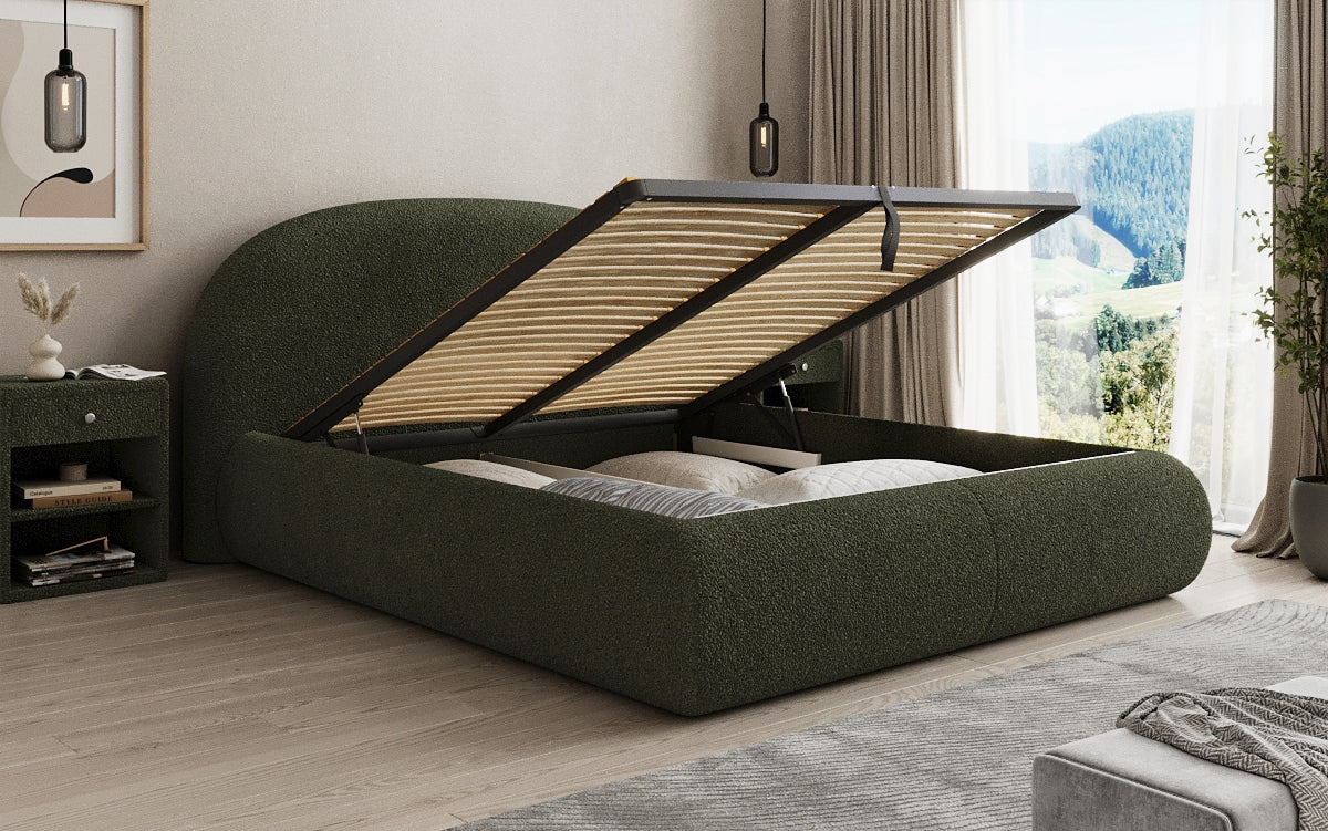 Lit rembourré design Loop en Peluche Bouclé avec espace de rangement