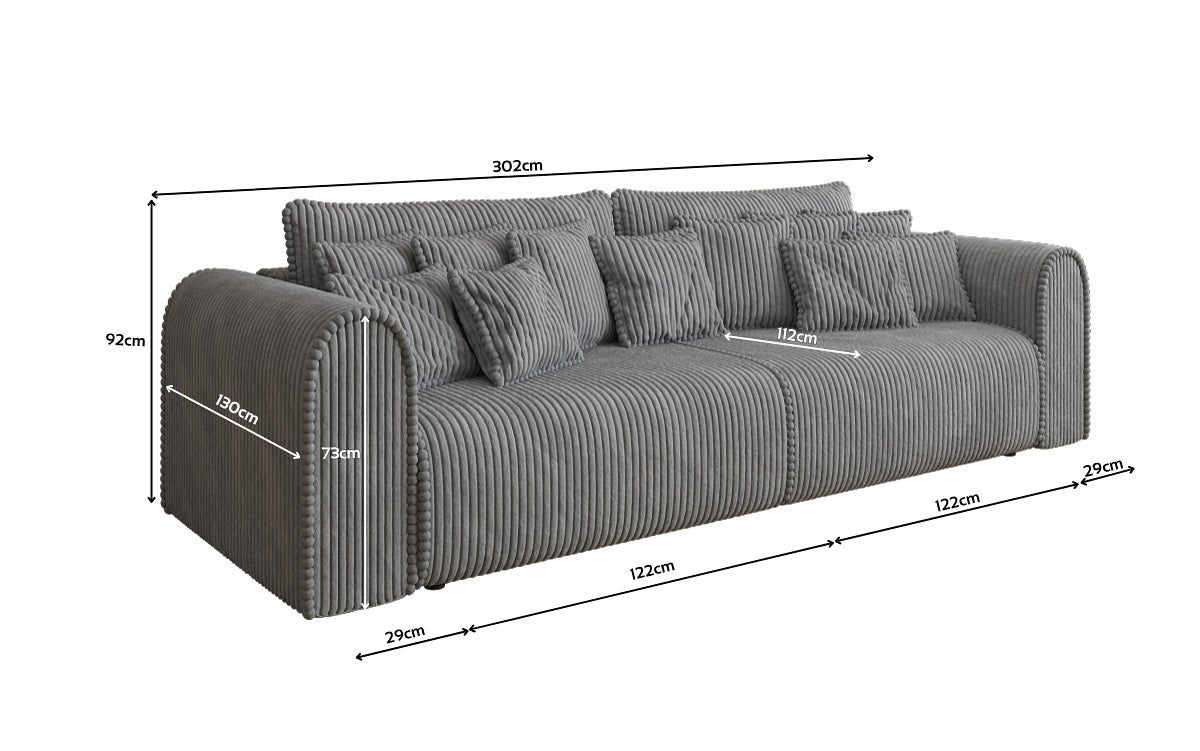 Canapé design Big Buddy 3 places avec fonction lit et rangement en velours côtelé large