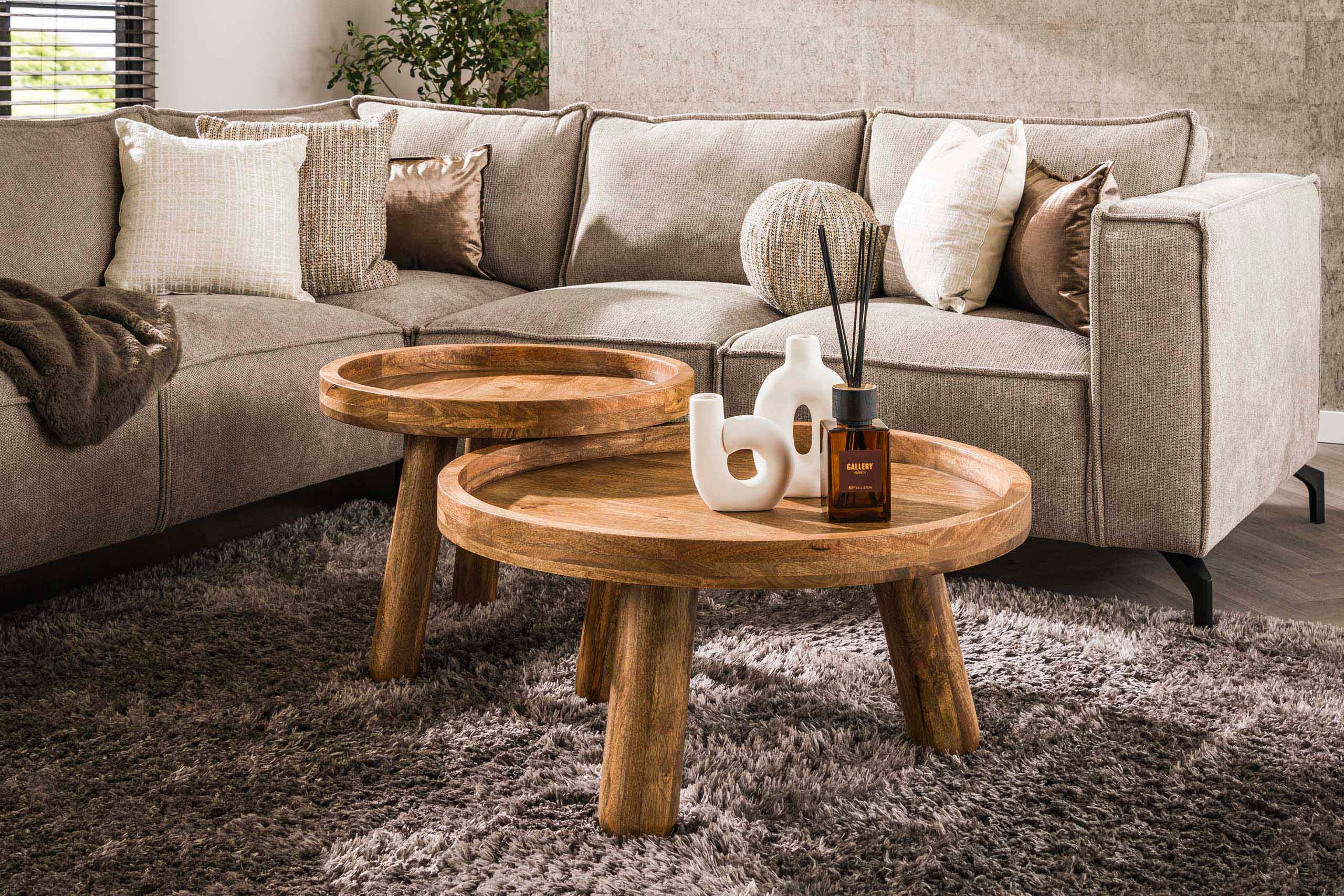 Sundari Coffee Table - Set of 2 made from sustainable mango wood with sand-colored finish