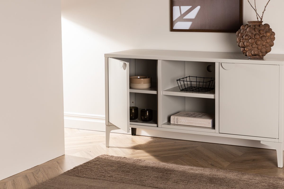 Meuble TV bas design Aureon – design moderne en Beige ou Noir