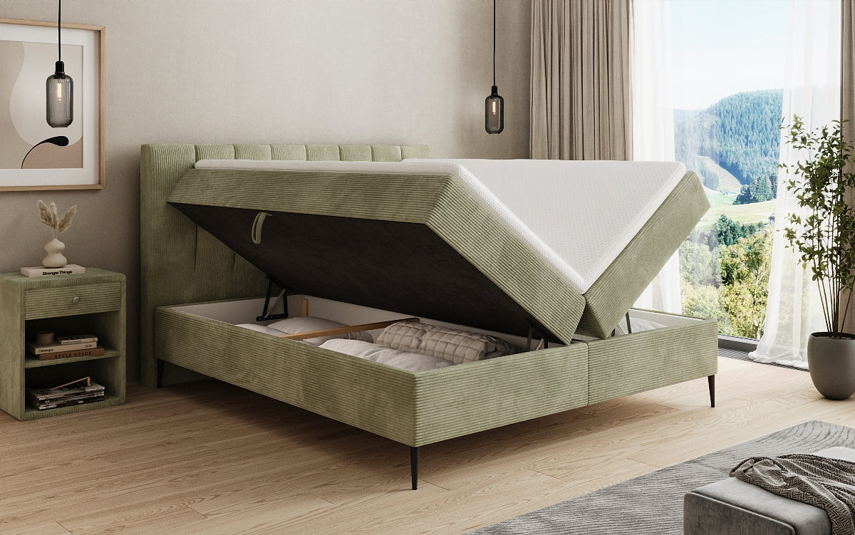 Boxspringbett Lucca in Cord mit Stauraum und Füßen