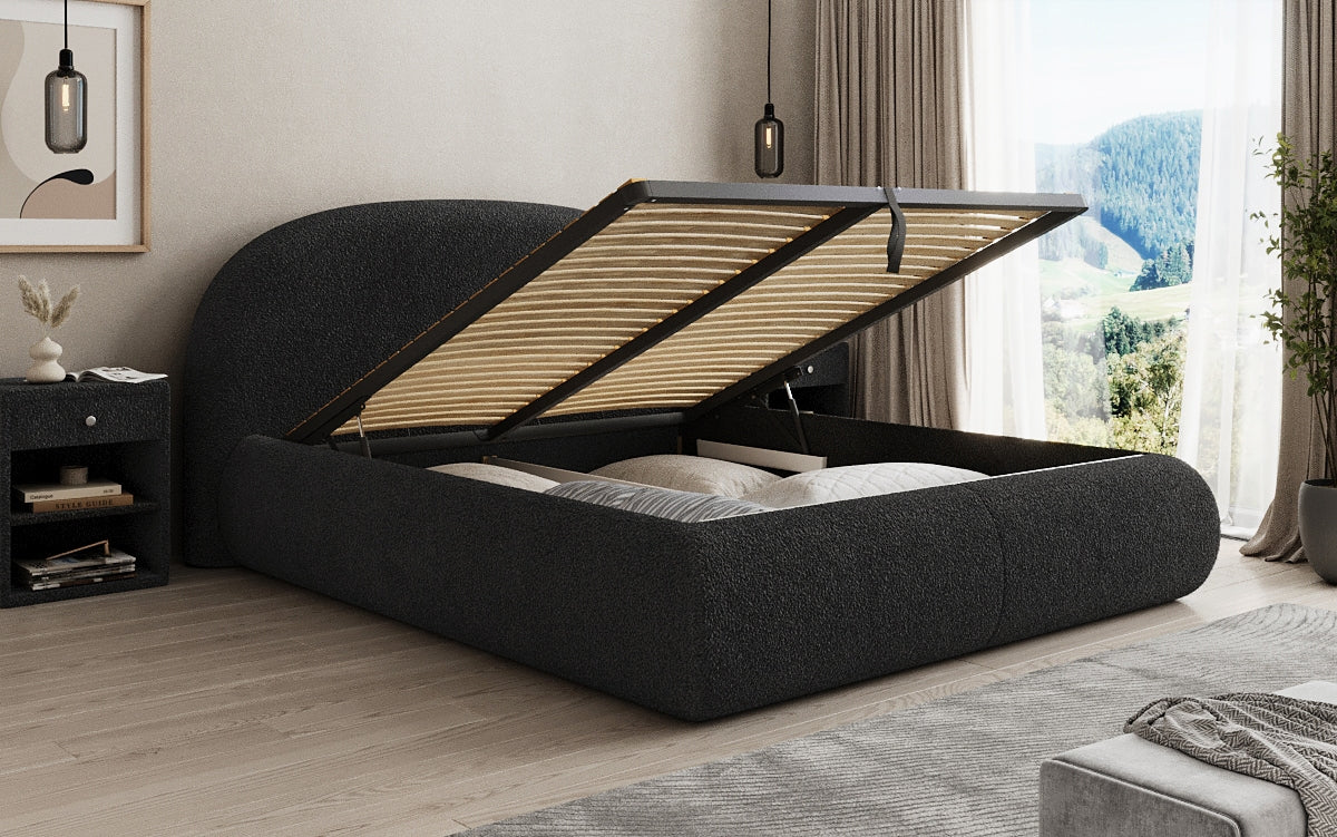 Lit rembourré design Loop en Peluche Bouclé avec espace de rangement