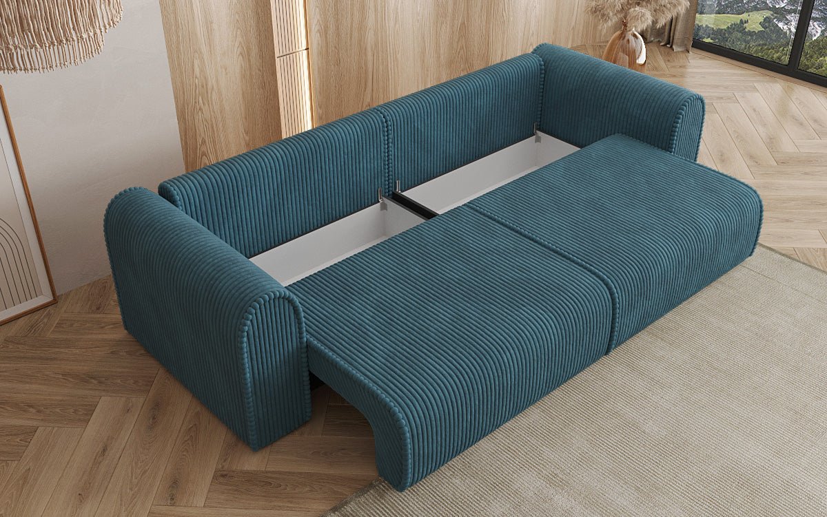 Canapé design Big Buddy 3 places avec fonction lit et rangement en velours côtelé large