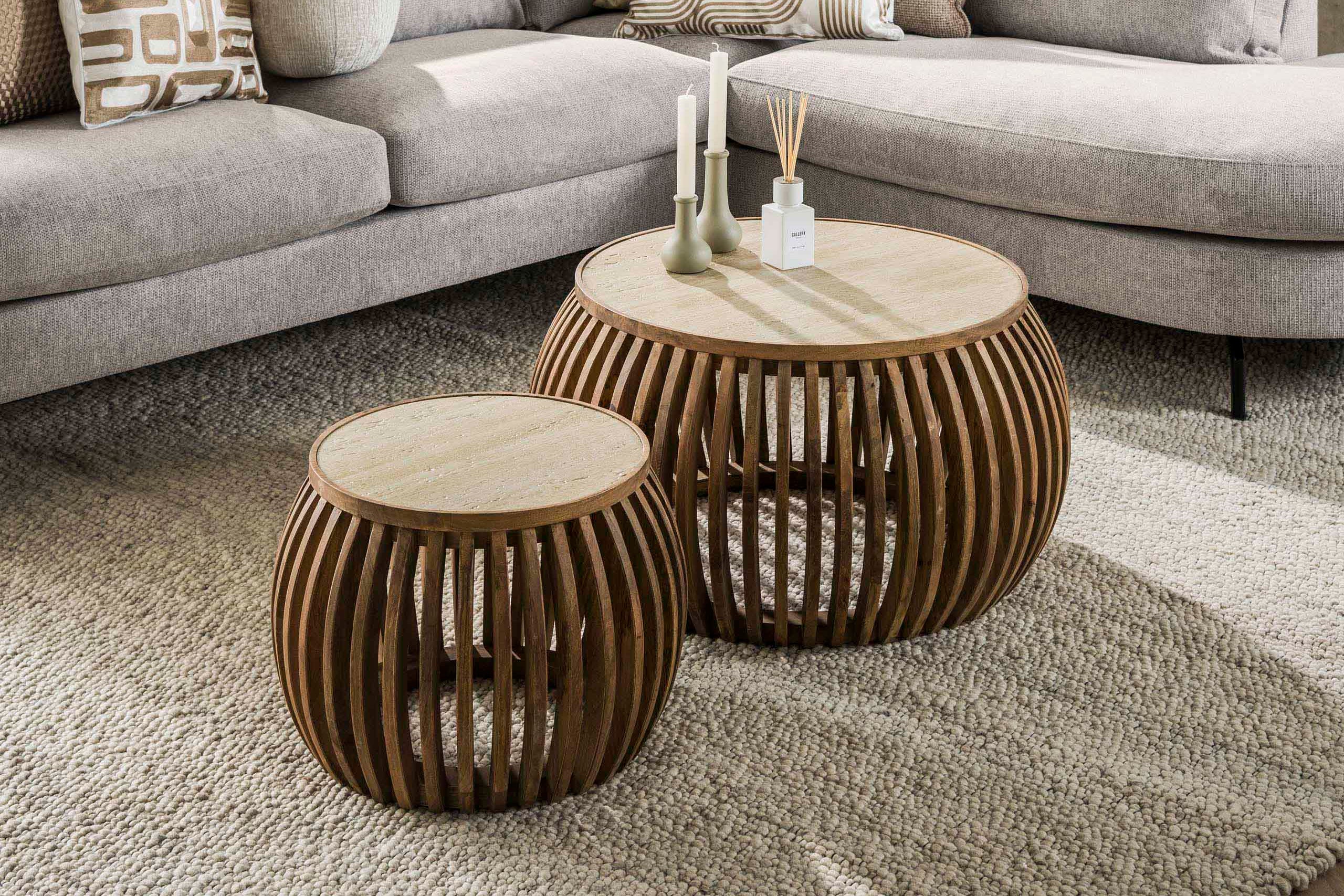 Coffee Table Arida - Set of 2 made of Mango Wood with Ceramic Tabletop