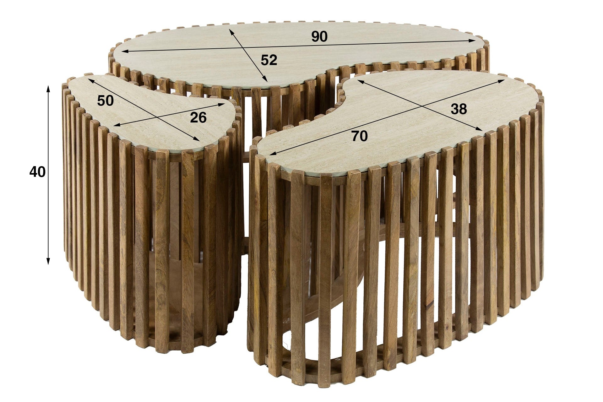 Table basse Savara - ensemble de 3 pièces en bois de manguier avec plateau en céramique