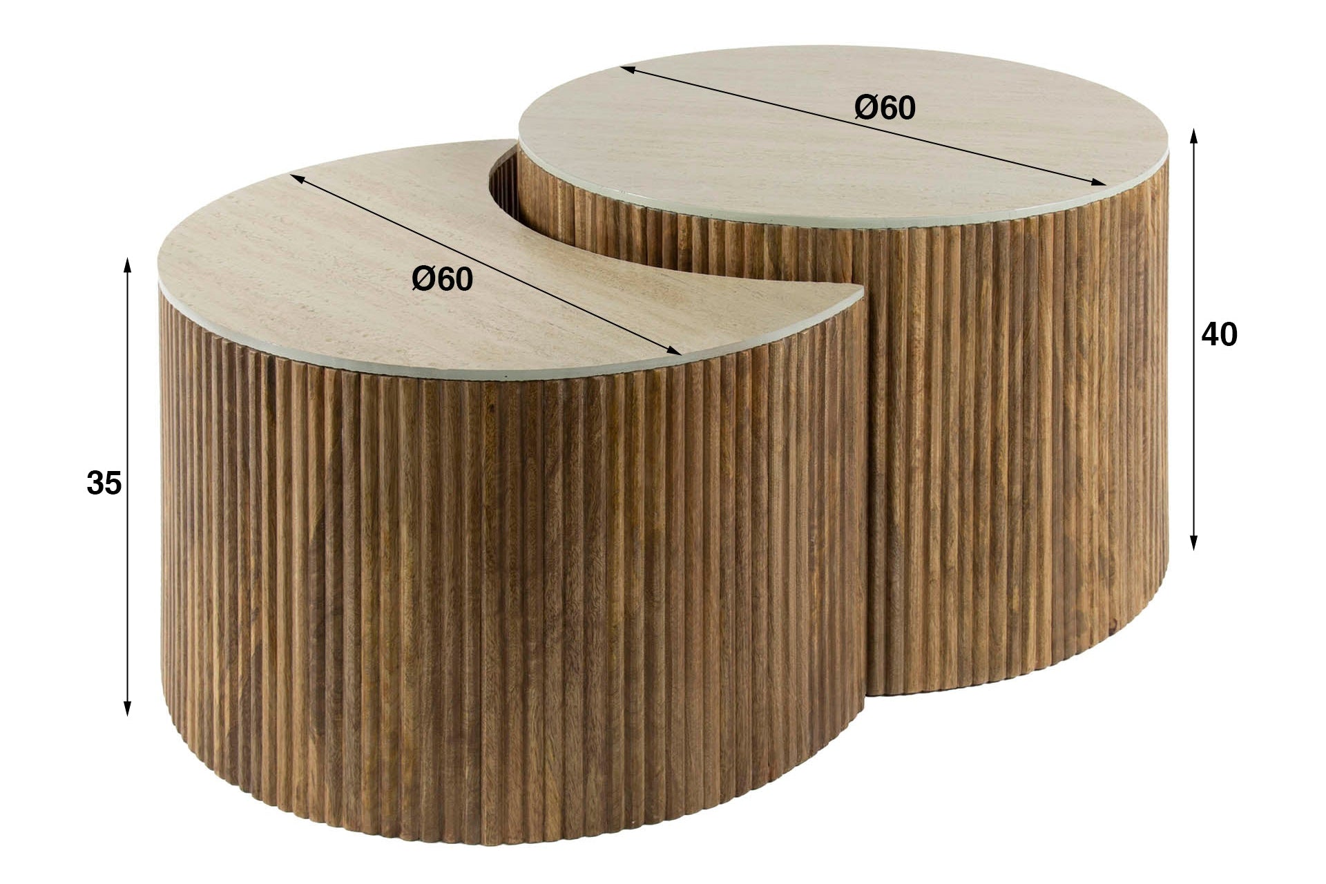 Table basse Oruva - lot de 2 en bois de manguier avec plateau en céramique