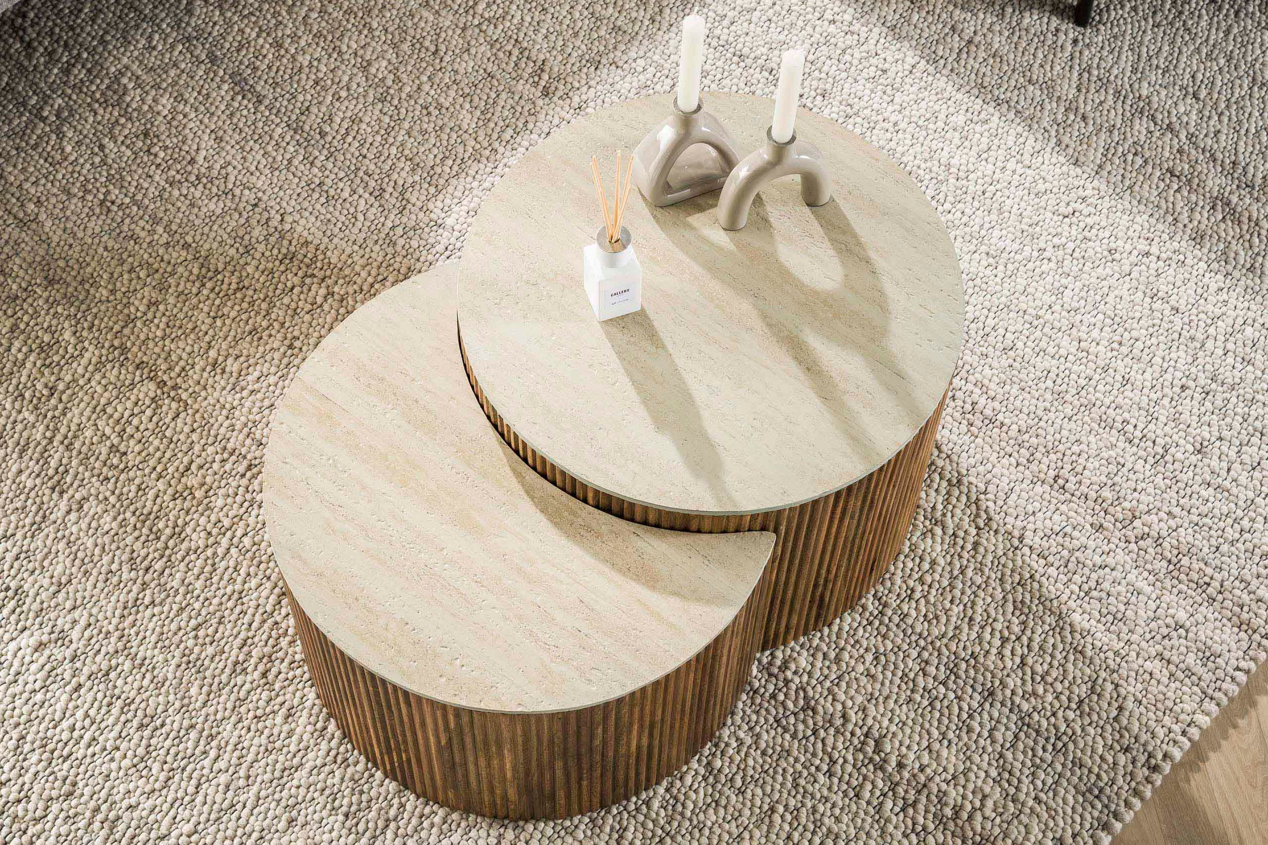 Table basse Oruva - lot de 2 en bois de manguier avec plateau en céramique