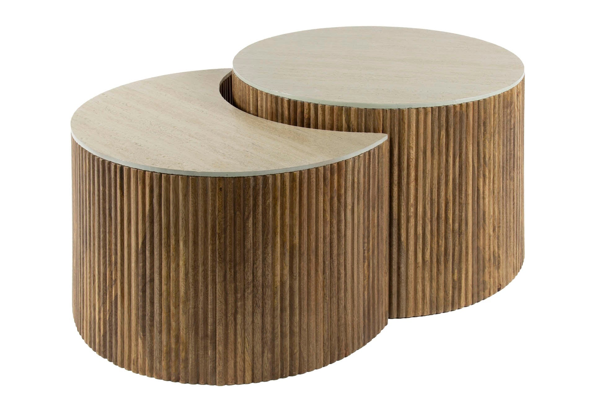Table basse Oruva - lot de 2 en bois de manguier avec plateau en céramique