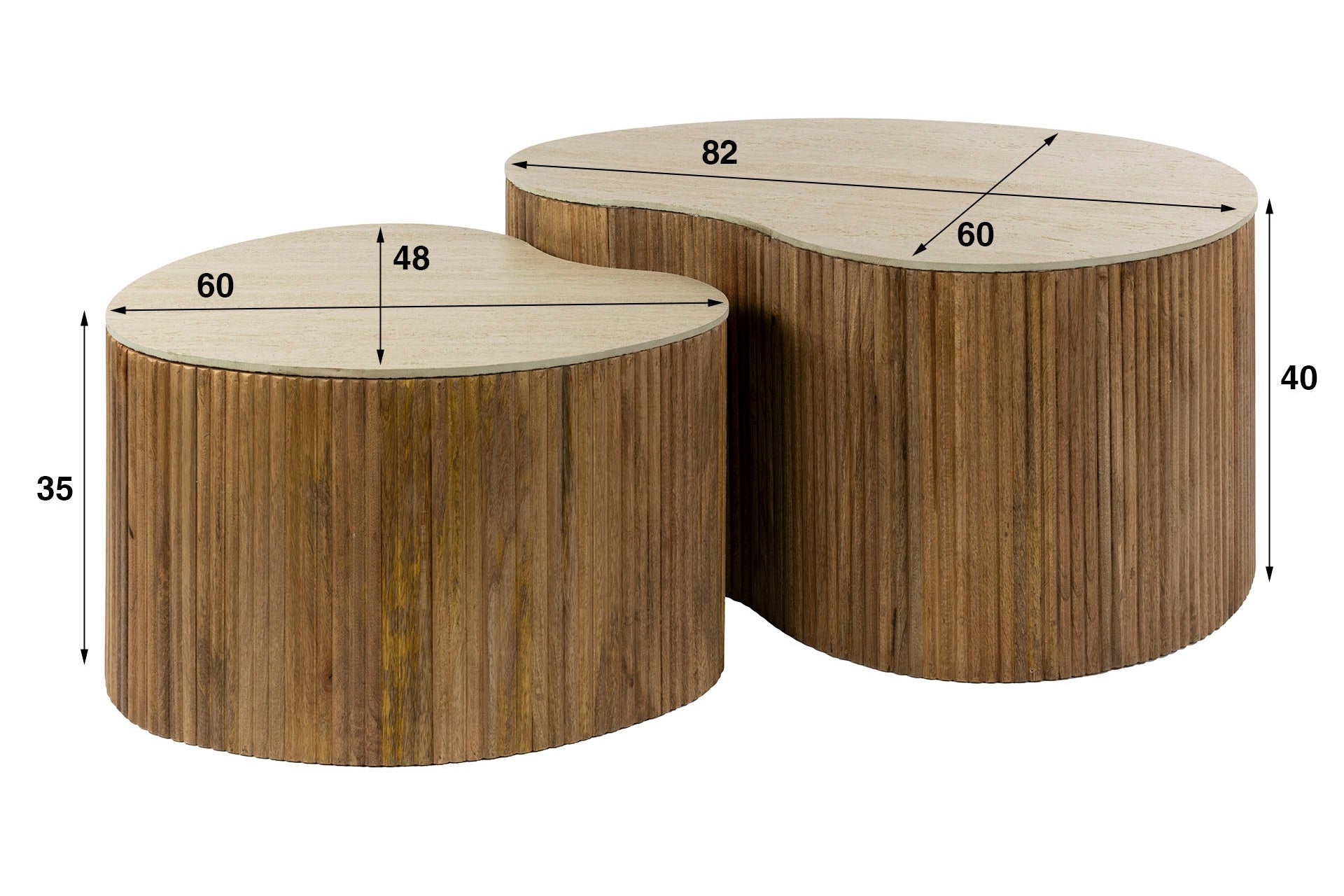 Table basse Tavara - lot de 2 en bois de manguier couleur sable avec plateau en céramique