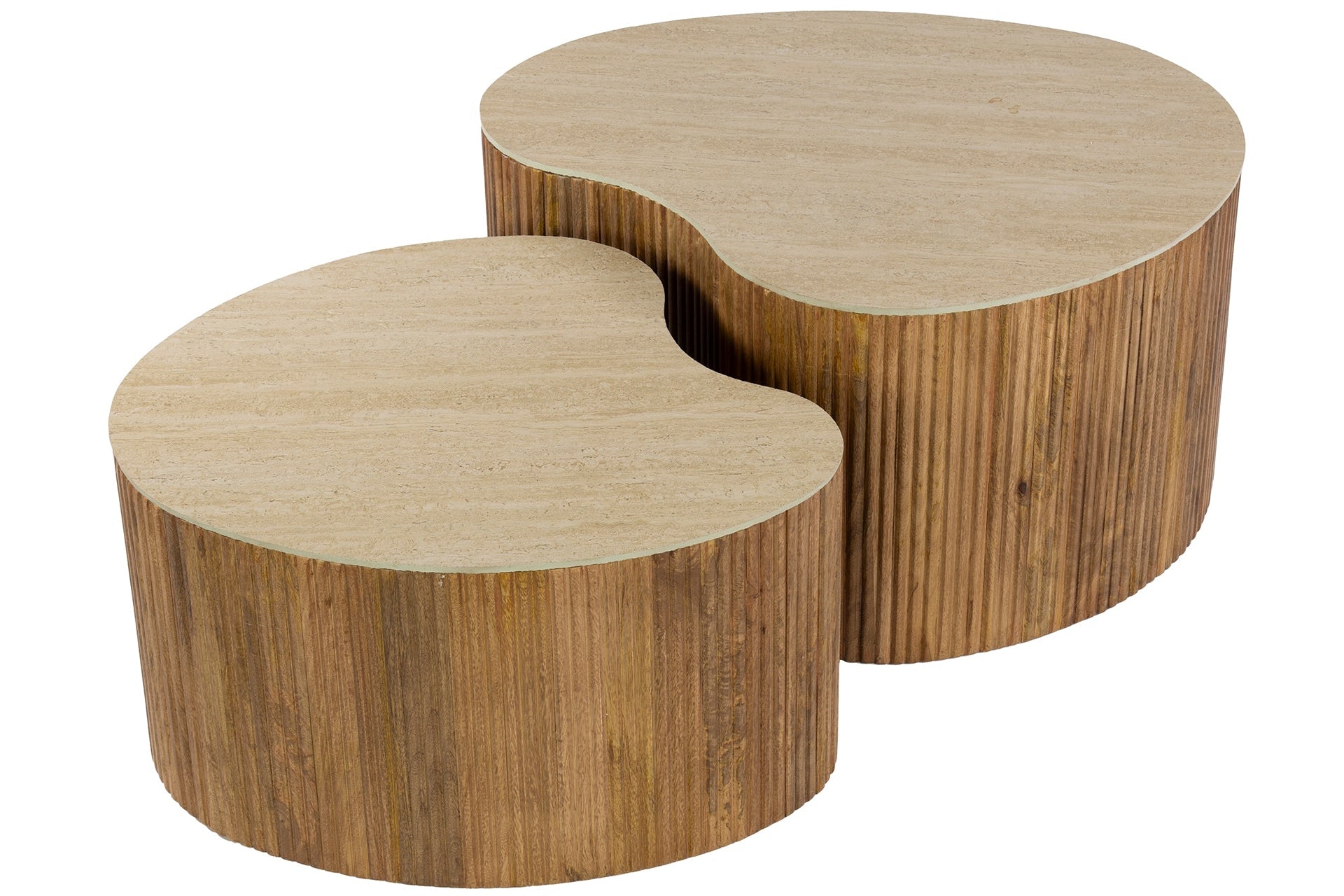 Table basse Tavara - lot de 2 en bois de manguier couleur sable avec plateau en céramique