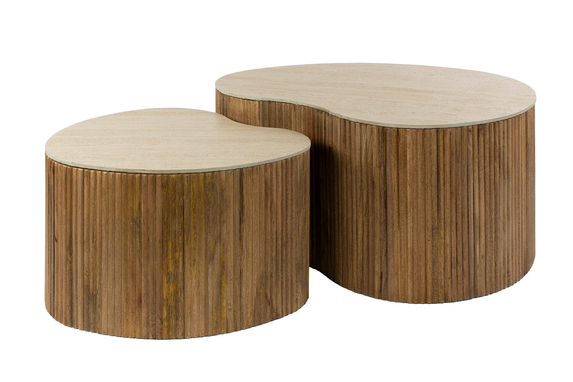 Table basse Tavara - lot de 2 en bois de manguier couleur sable avec plateau en céramique
