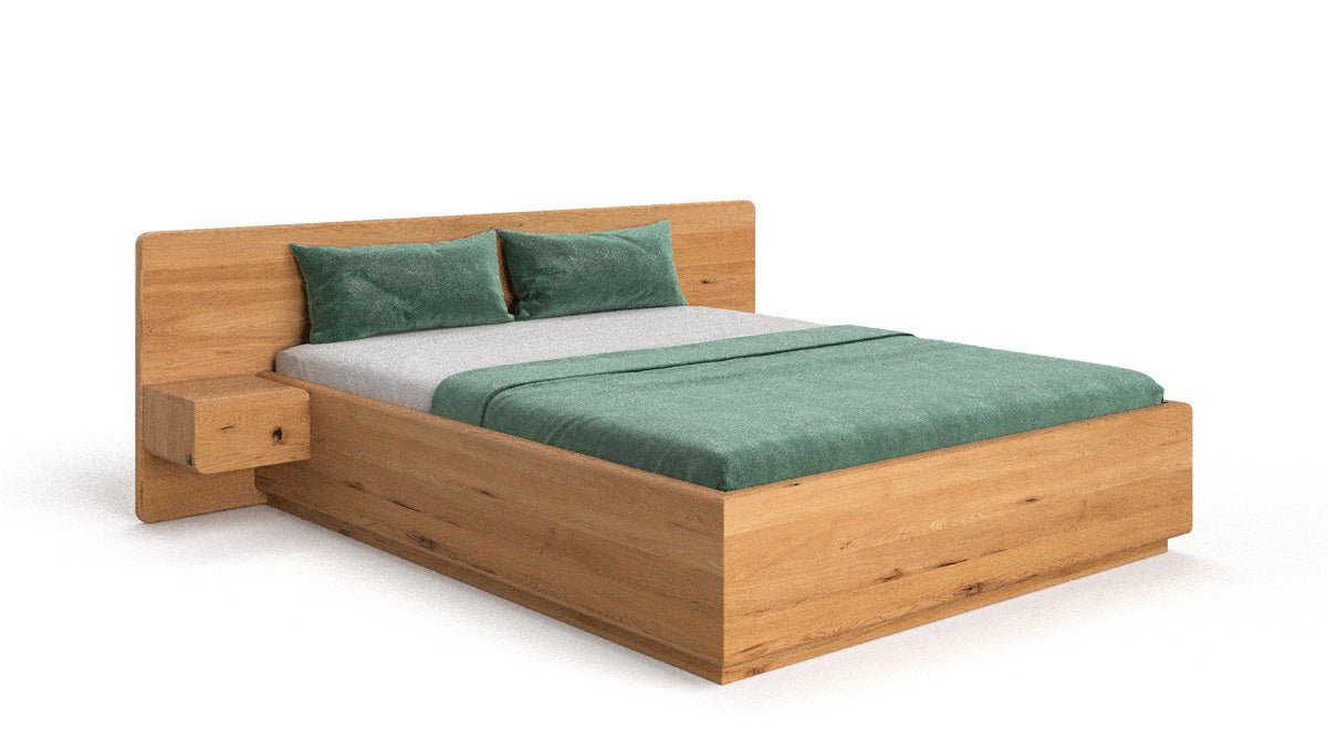 Designer-Bett Fiona aus massivem Eechenholz mat Späicherplaz