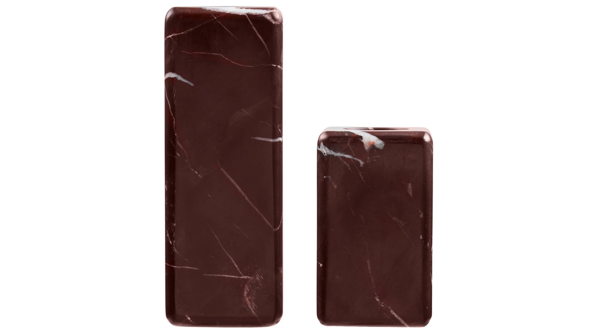 Set of 2 candle holders William - made of chestnut-red marble
