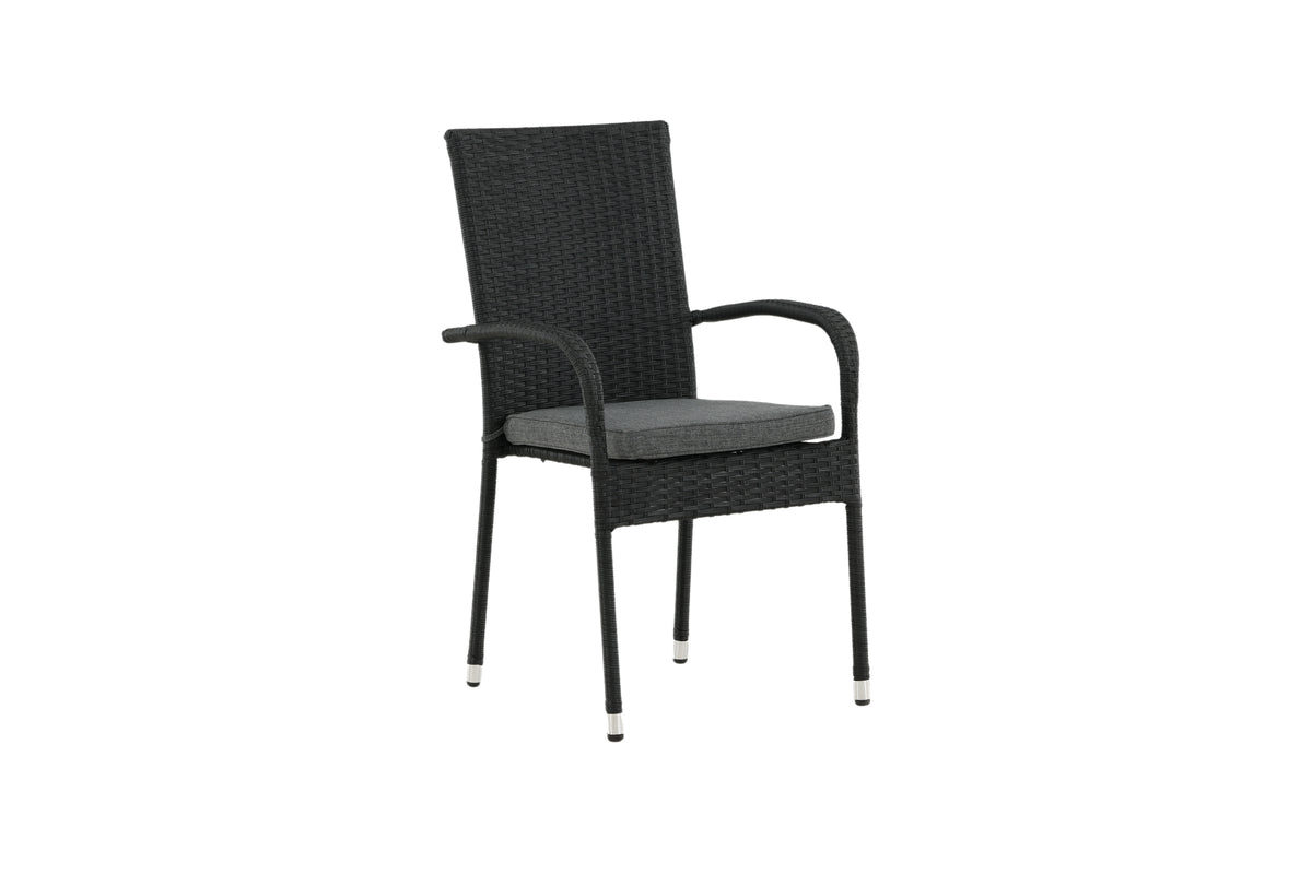 2er Set - Gartenstuhl Emma aus Rattan in Schwarz, Grau
