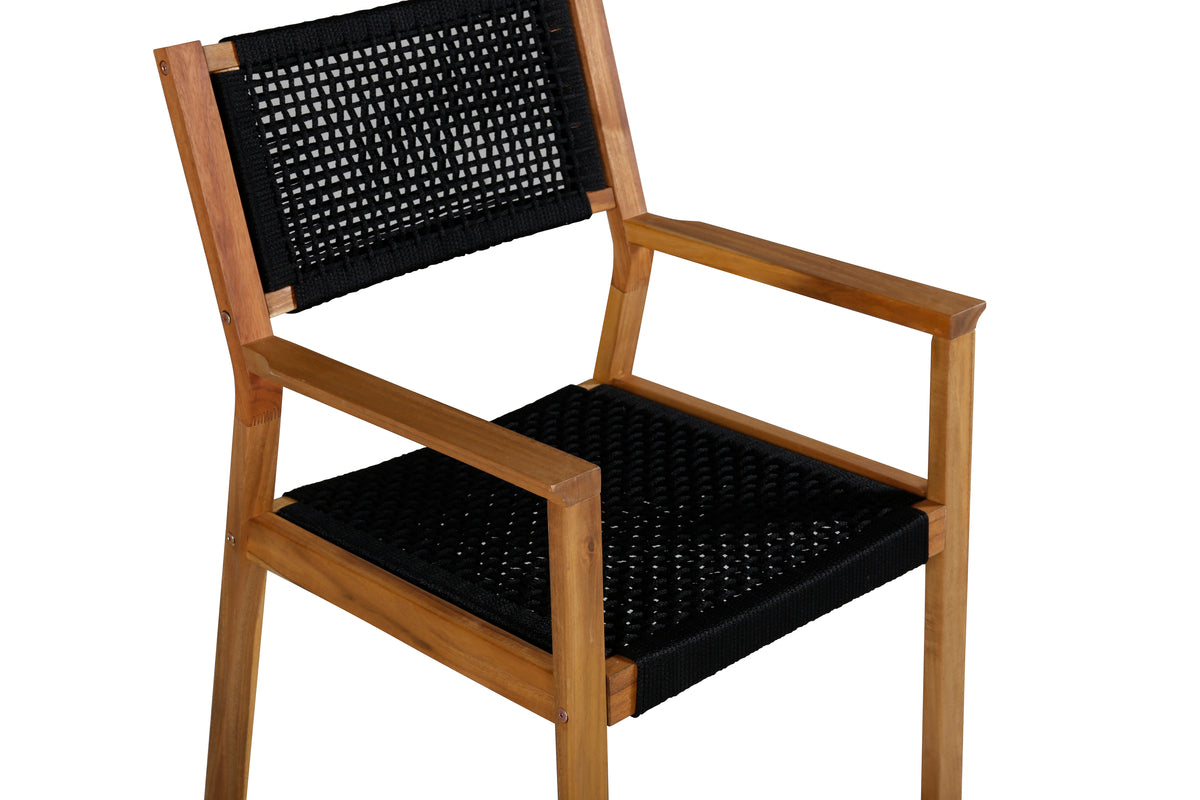 2-piece Set Garden Chair Mana - made of Acacia Wood with Black Seat and Backrest