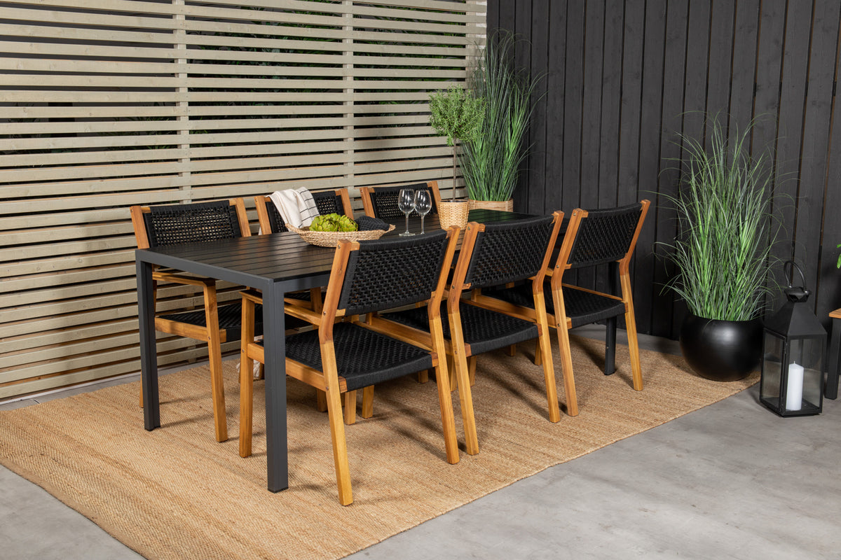 2-piece Set Garden Chair Mana - made of Acacia Wood with Black Seat and Backrest