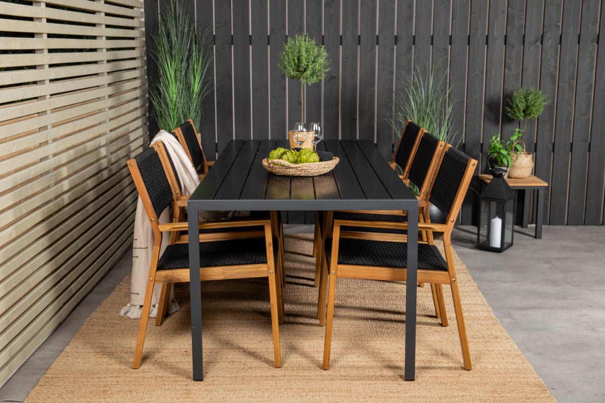2-piece Set Garden Chair Mana - made of Acacia Wood with Black Seat and Backrest