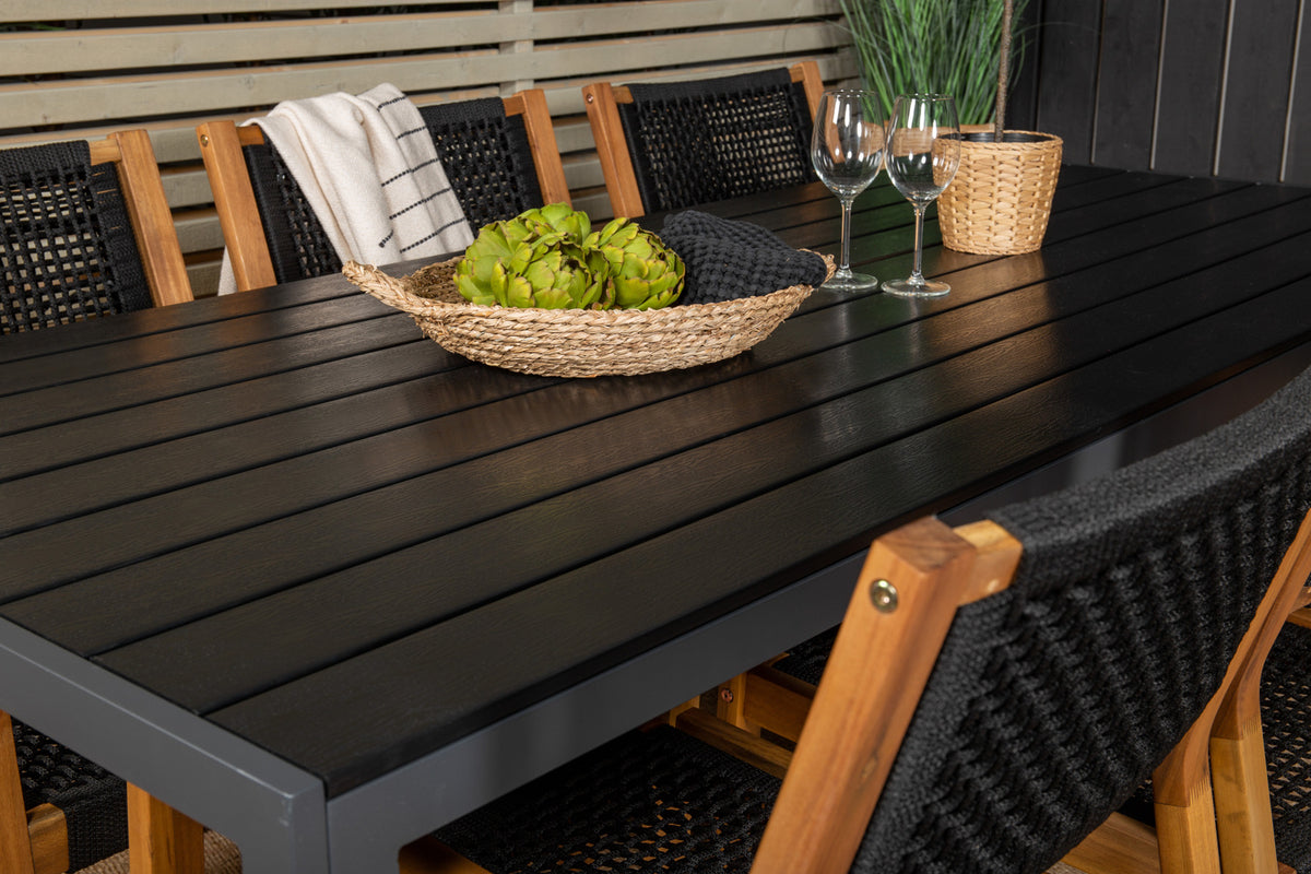 2-piece Set Garden Chair Mana - made of Acacia Wood with Black Seat and Backrest