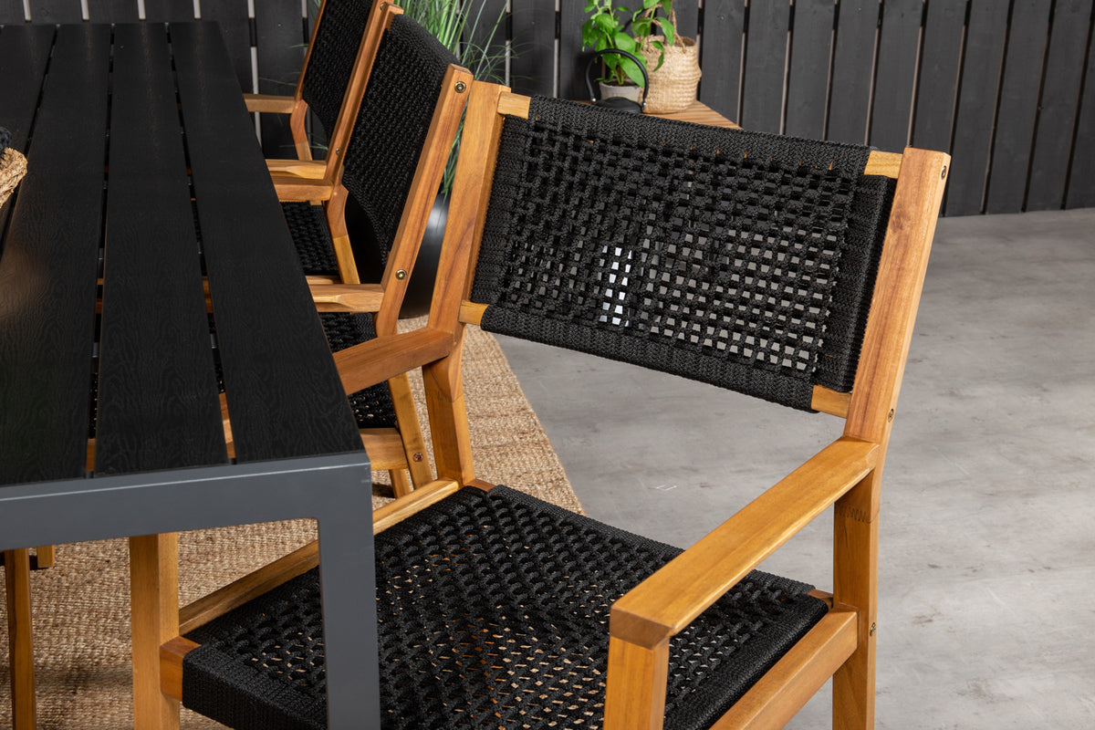 2-piece Set Garden Chair Mana - made of Acacia Wood with Black Seat and Backrest