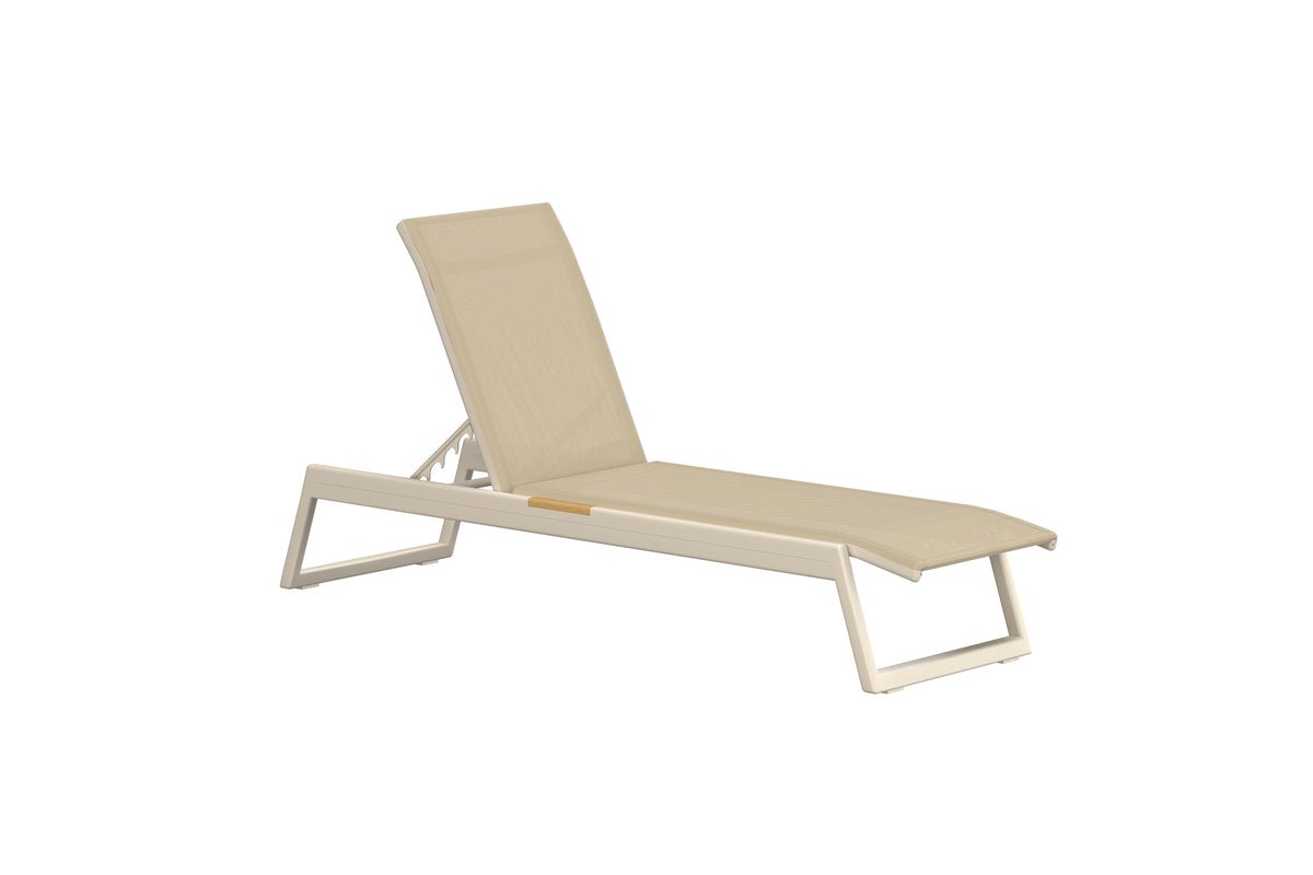 2er Set Sonnenliege Aera - Beige mit Teakholz-Details