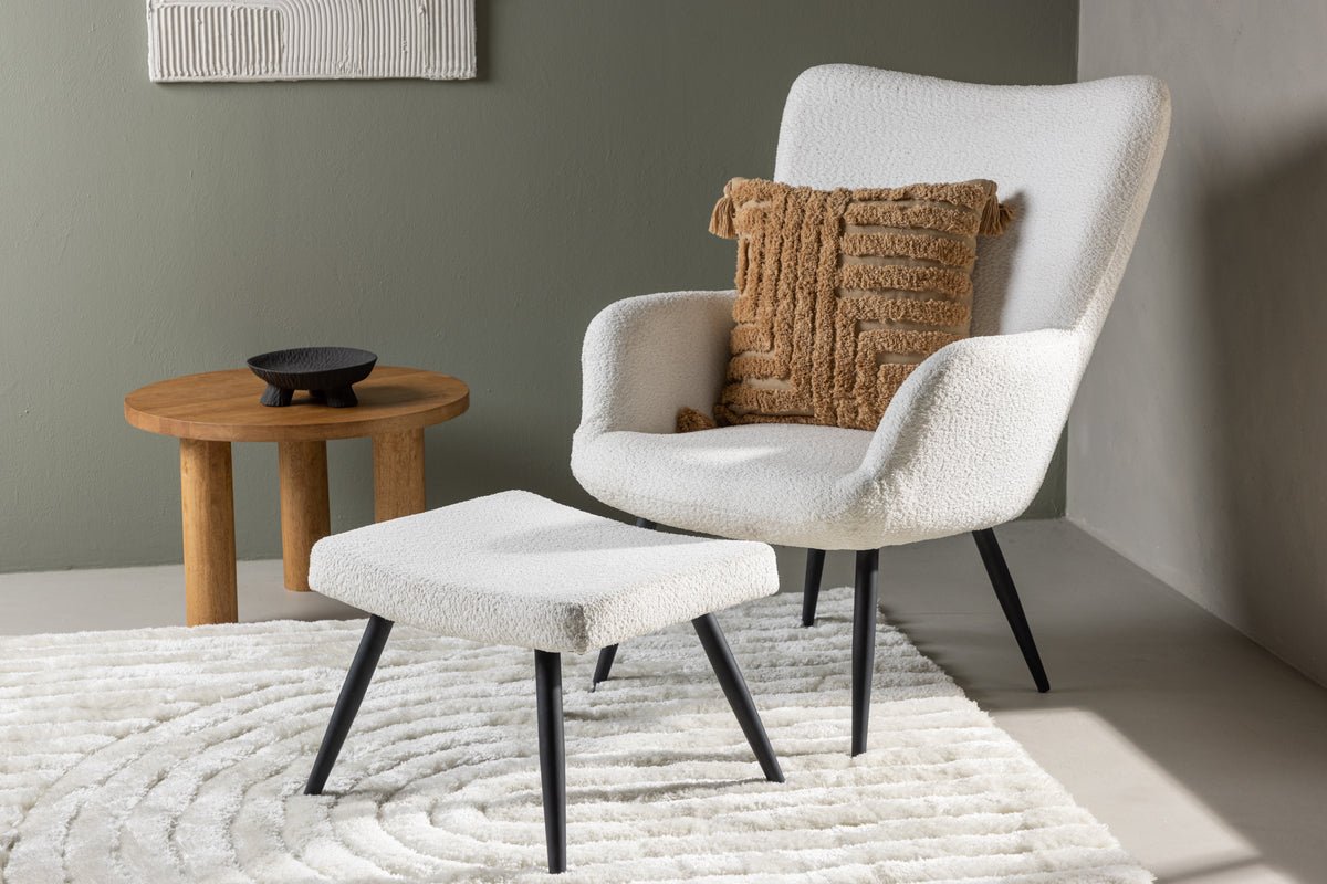 Fauteuil Verona - tissu bouclé blanc & pieds en métal noir
