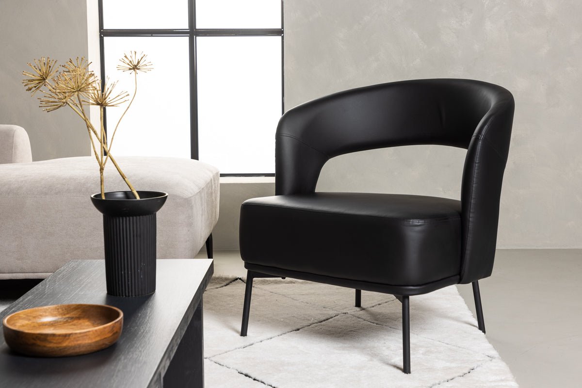 Fauteuil Mundl - En PU noir avec dossier ouvert