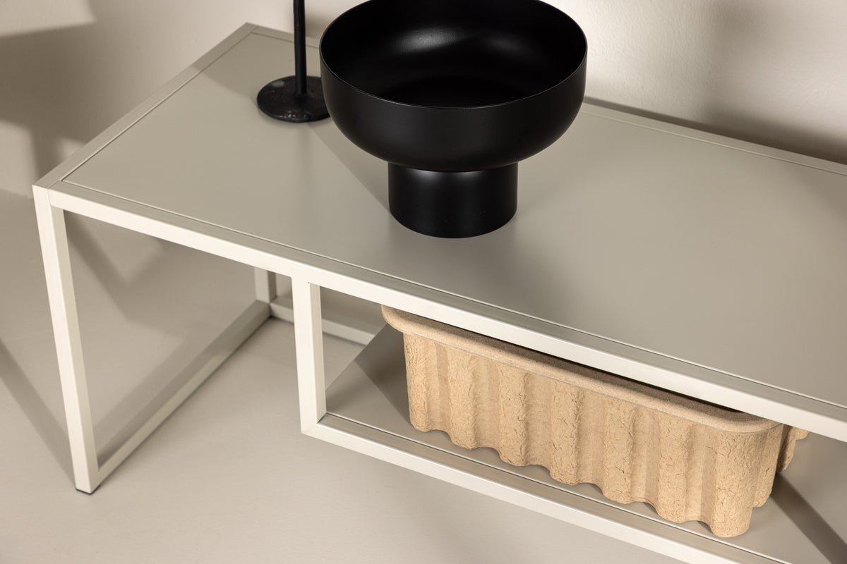 Meuble TV bas design Arvigo – Beige/Noir, mat, en acier