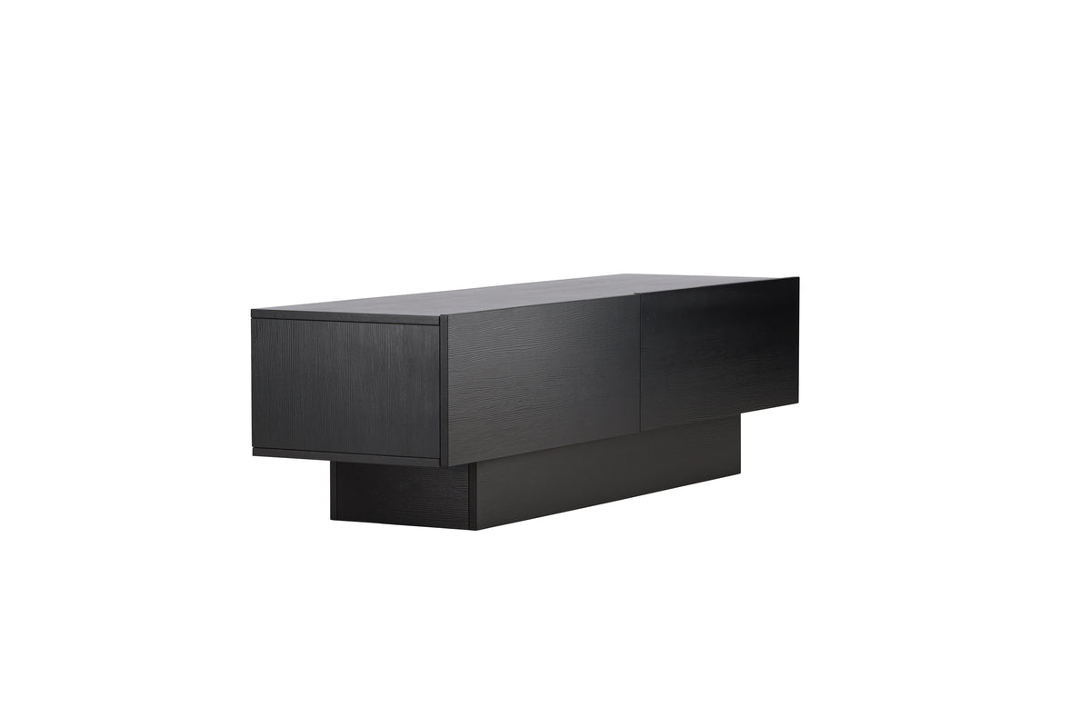 Meuble TV bas design Avento – Noir, mat, avec pied central