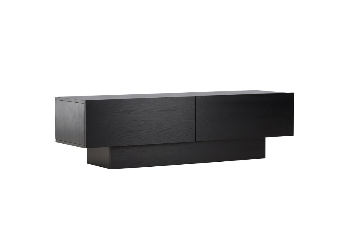 Meuble TV bas design Avento – Noir, mat, avec pied central