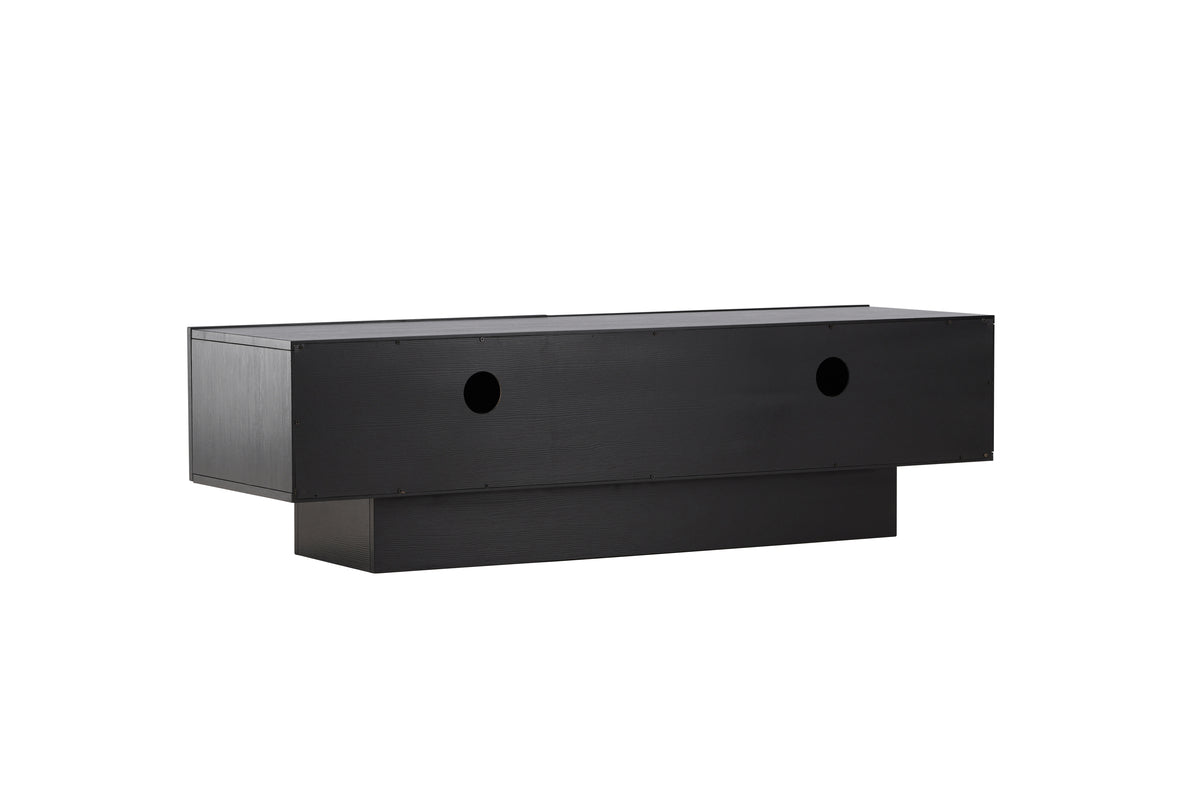 Meuble TV bas design Avento – Noir, mat, avec pied central