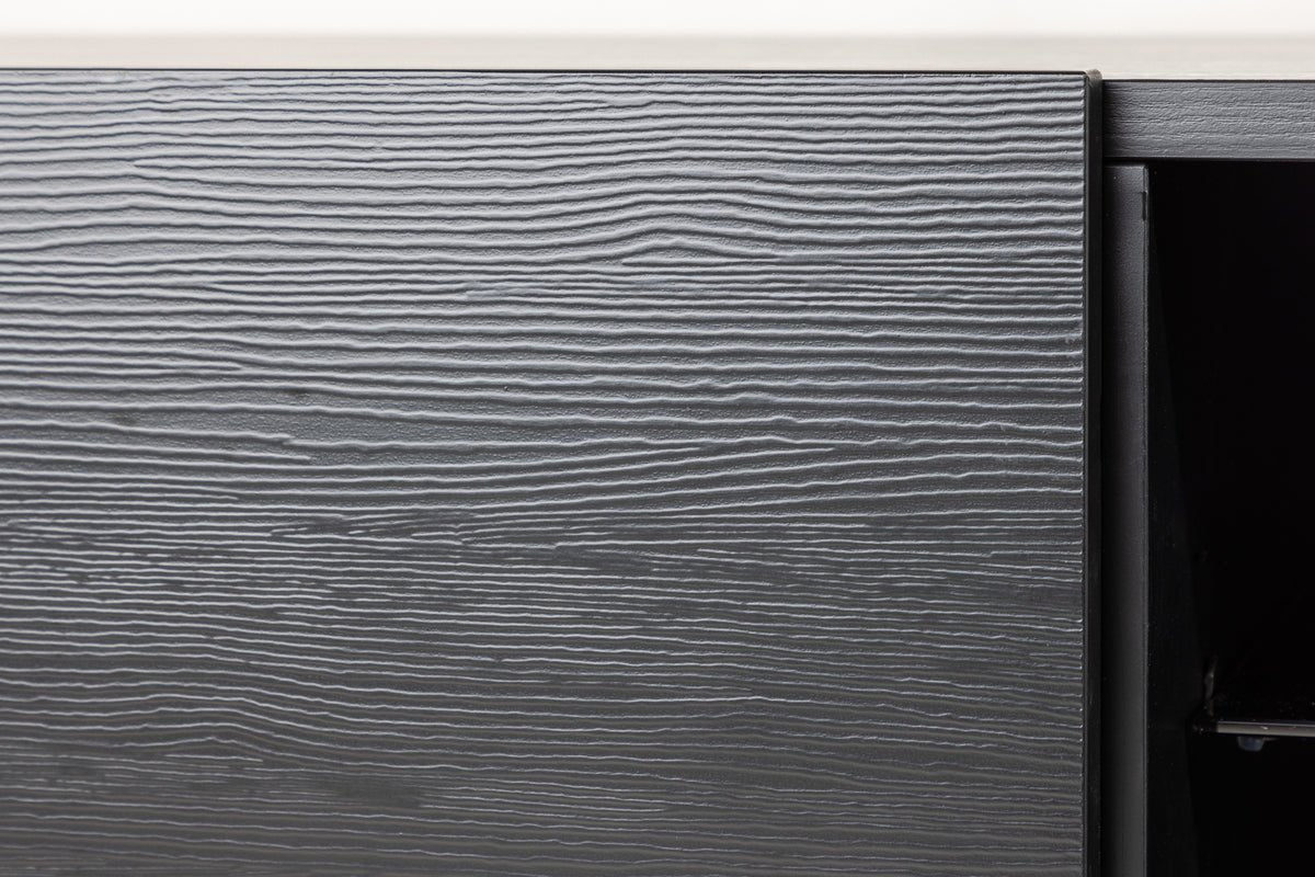 Meuble TV bas design Avento – Noir, mat, avec pied central