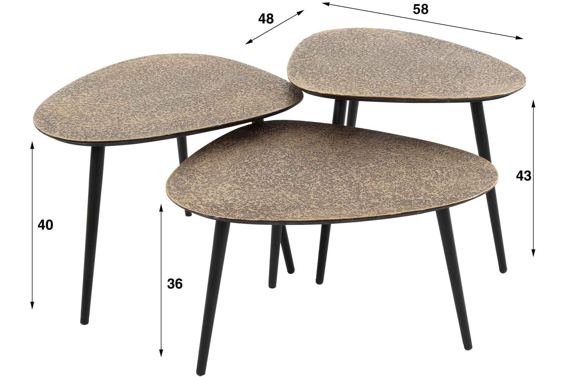 Table basse Umara - Ensemble de 3 pièces en « Métallique » bronze antique/or doré au design triangulaire