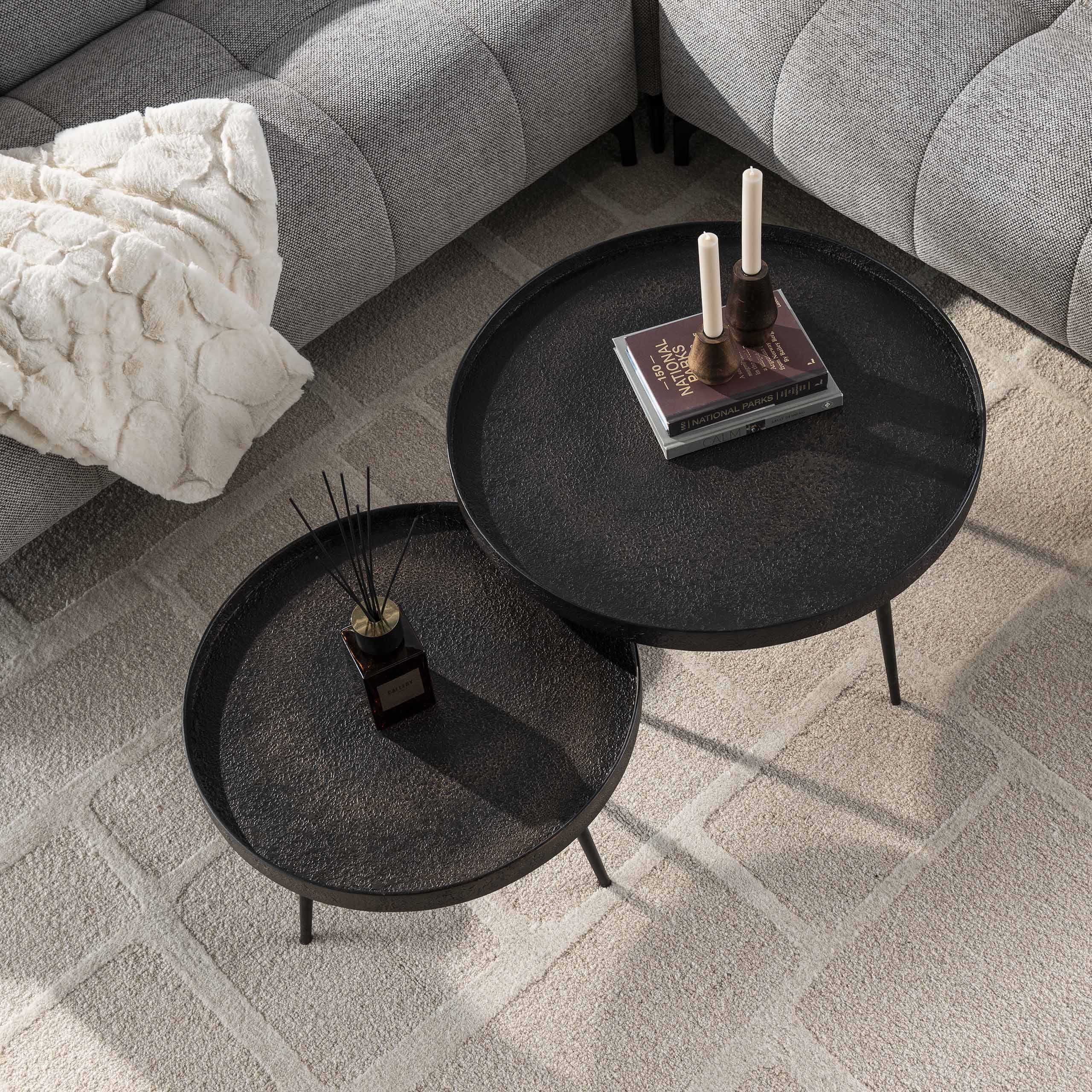 Coffee Table Chrysos - 2-Piece Set in Gray Metallic with Raised Edge