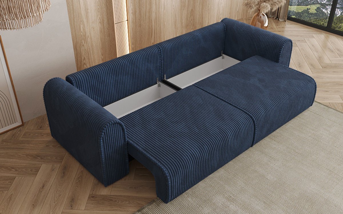 Canapé design Big Buddy 3 places avec fonction lit et rangement en velours côtelé large