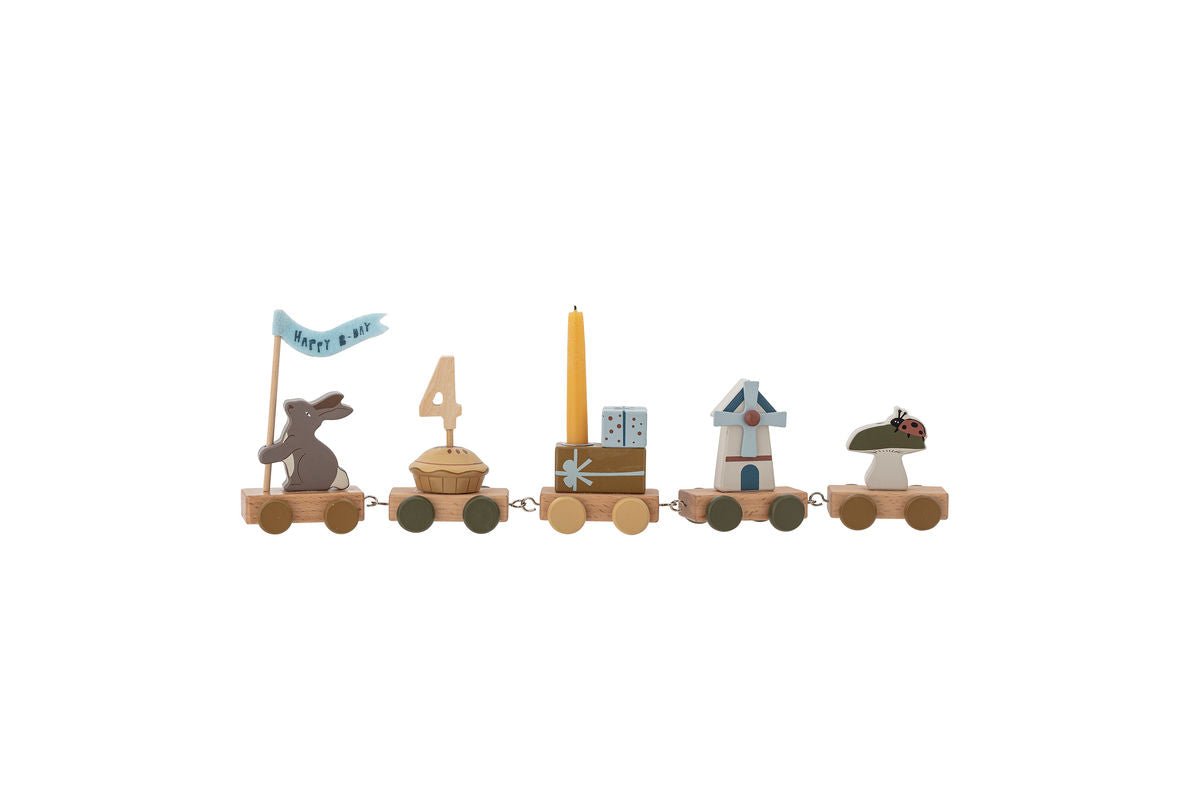 Kinder Geburtstagsdeko Rasina – Holz-Zug mit Erntemotiv, Zahlen & kleiner Flagge