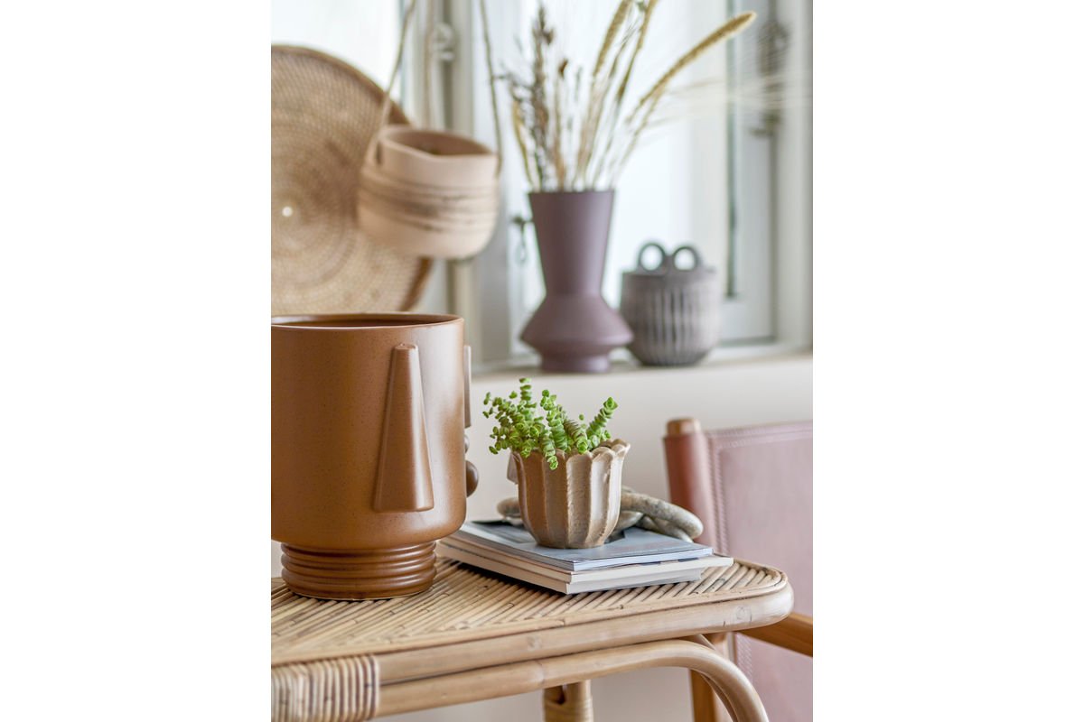 Pot de fleurs Kairo – design en grès avec détail de visage en marron