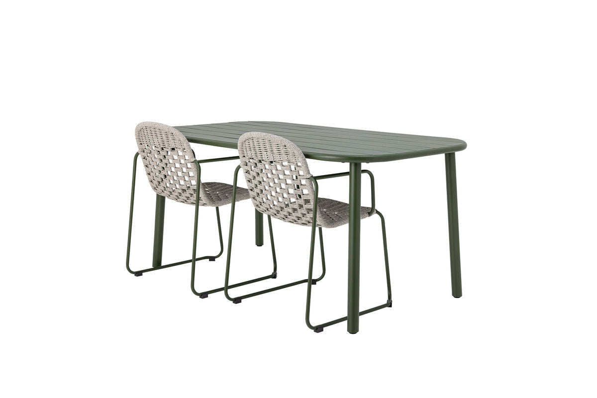 Table à manger Camala - Plateau rectangulaire incurvé vert profond