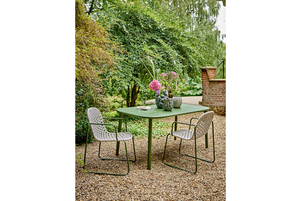 Table à manger Camala - Plateau rectangulaire incurvé vert profond