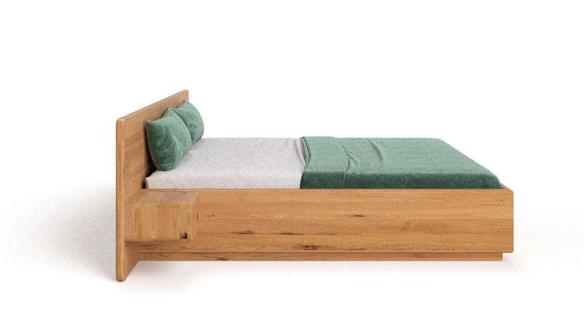 Designer-Bett Fiona aus massivem Eechenholz mat Späicherplaz