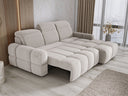 Designer-Ecksofa Arosa mat elektrescher Schloffunktioun am Bouclé