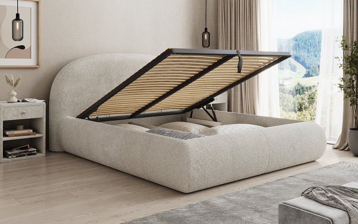 Lit rembourré design Loop en Peluche Bouclé avec espace de rangement