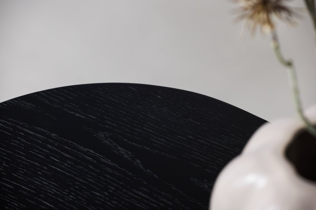 Designer TV lowboard Sundby – Black in oak look with slatted front