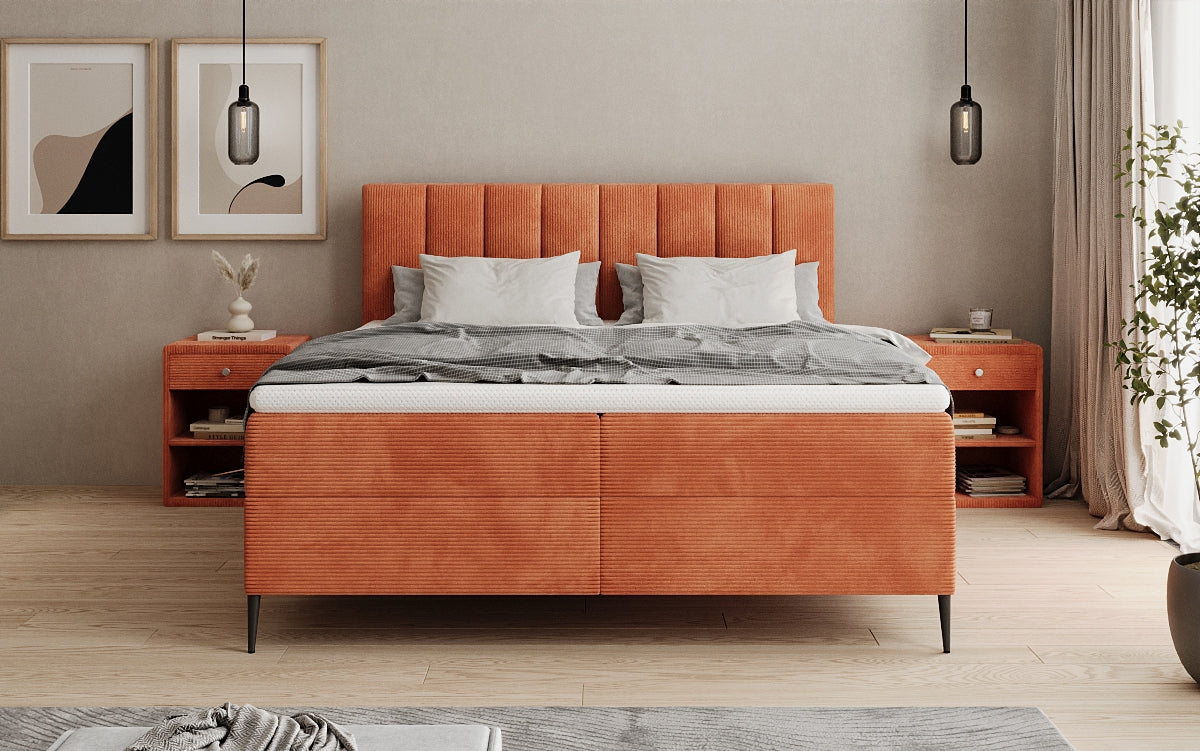 Boxspringbett Lucca in Cord mit Stauraum und Füßen