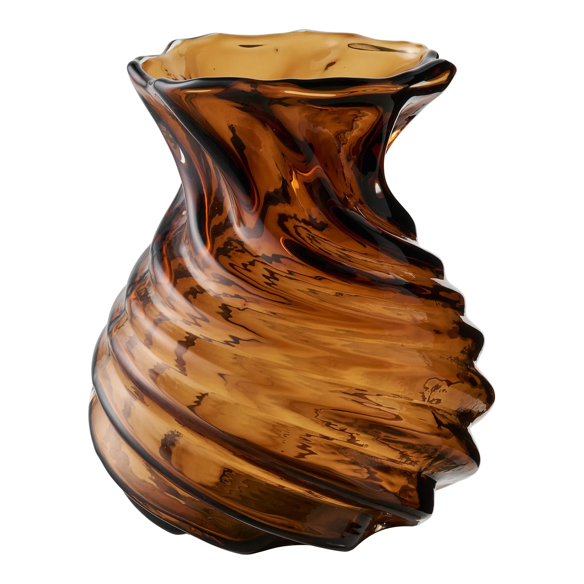 Vase Terra – Rauchbrong Glas mat Dréibild