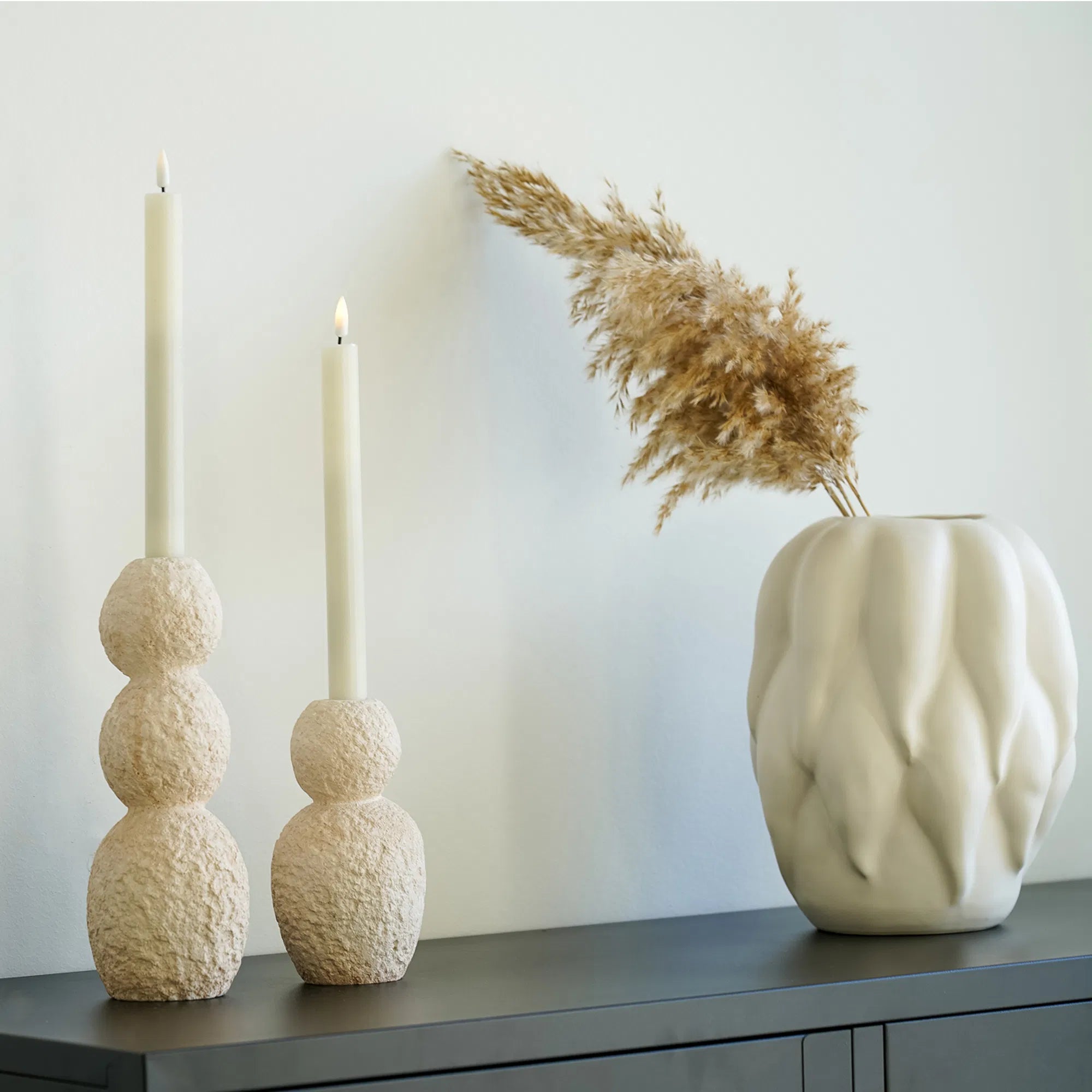 Candle holder set "Roccia Duo" – Cement in Beige