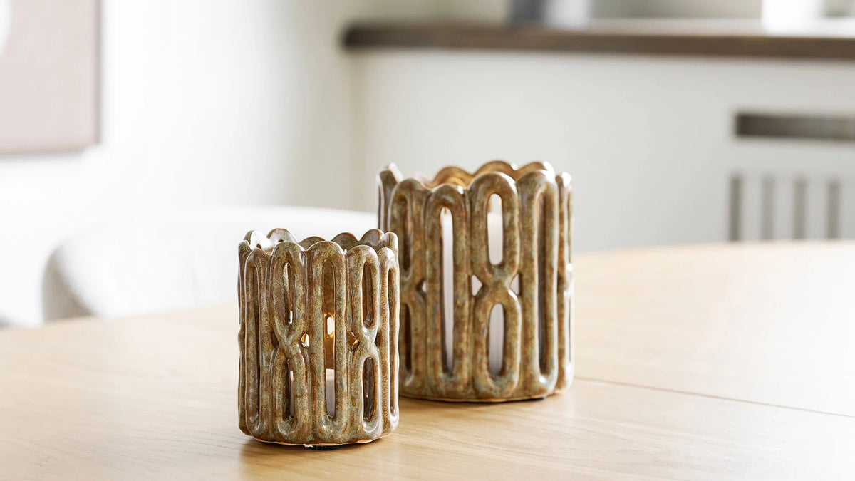 Set of 2 Kormi candle holders - made of brown ceramic