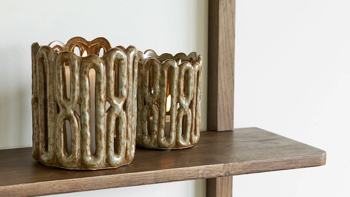 Set of 2 Kormi candle holders - made of brown ceramic