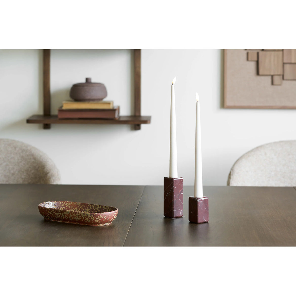 Set of 2 candle holders William - made of chestnut-red marble