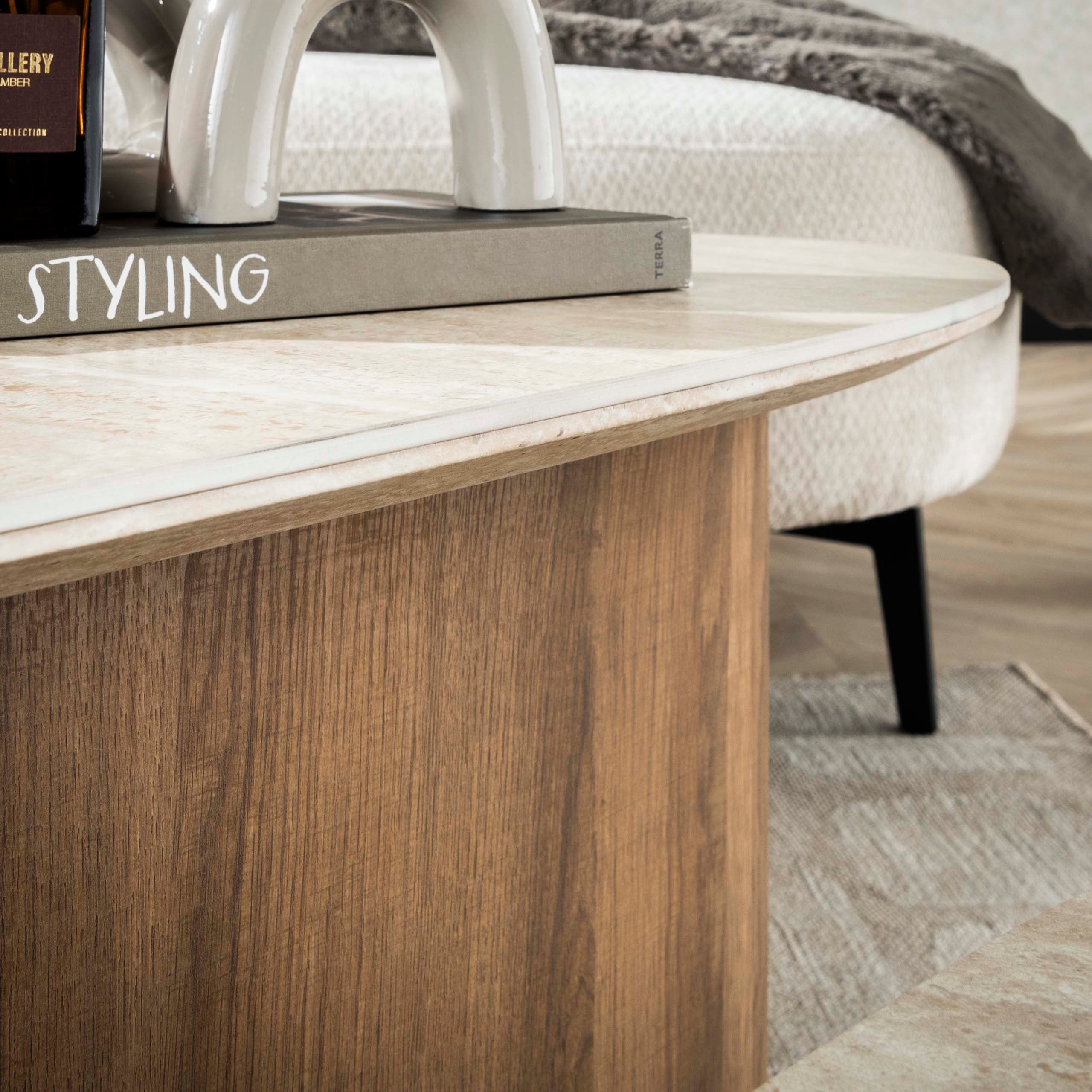 Coffee Table Sorelia - Set of 2 with Ceramic Top in Travertine Look and Triangular Shape