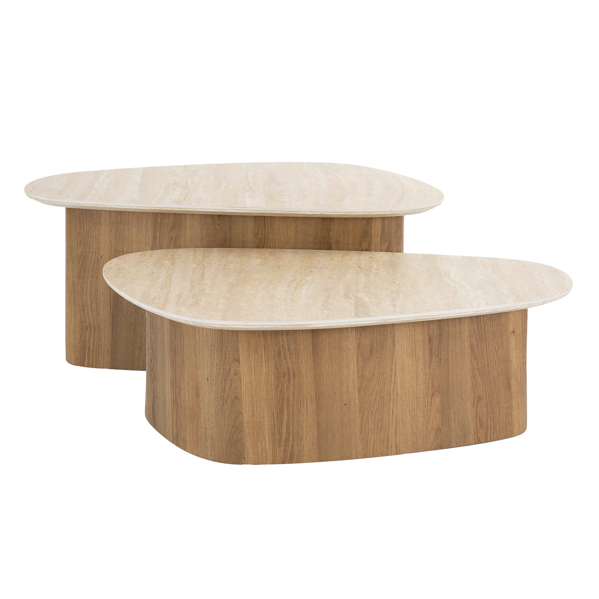 Coffee Table Sorelia - Set of 2 with Ceramic Top in Travertine Look and Triangular Shape